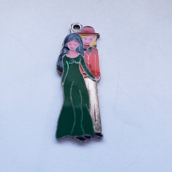 Il Mela Pendant Colorful Enamel Man and Woman on Silver 1.25 inch Backstamp Vtg - Picture 1 of 9